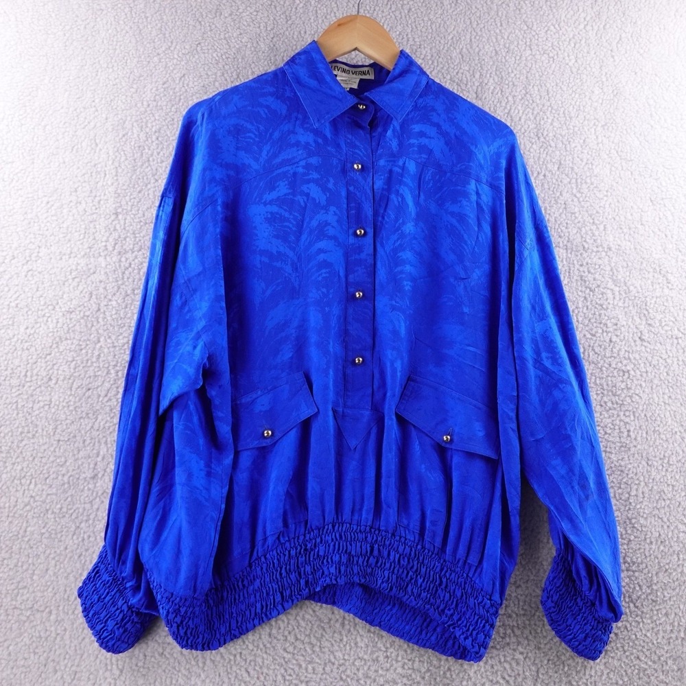 Vintage Levino Verna Silk Jacquard Pant Suit Set Royal Blue Women's M Designer - Picture 2 of 13